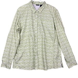Eddie Bauer Womens Ripstop Hiking Shirt XXL Green White Floral Medallion Plus
